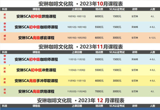 安琳咖啡文化院 课程表（2023年10月-2023年12月）